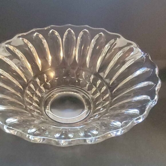 Clear Glass Footed Bowl In The Lotus Blossom Pattern - Picture 2 of 8